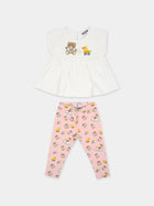 Completo multicolor per neonata con Teddy Bear e paperelle,Moschino Kids,MDG011 LBBD7 83536